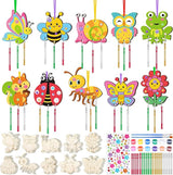 JellyArch 30 Pcs Spring Wind Chime Making Kit, DIY Wooden Spring Insect Craft Wind Chimes with Paint & Stickers, Craft Activity Creative for Church Party Windows Decoration