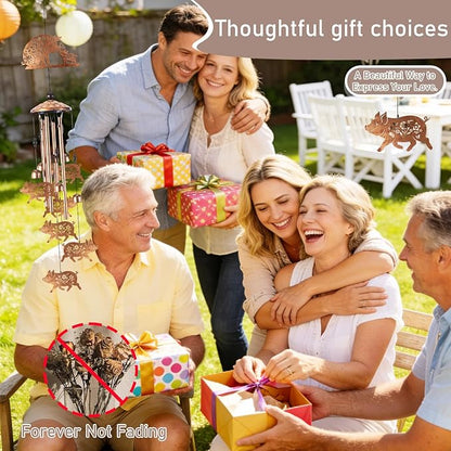Wind Chimes for Outside, Pig Gifts for Women Men, Memorial Wind Chimes with 4 Aluminum Tubes, Farmhouse Decor for Garden Patio Porch, Includes Card & Box