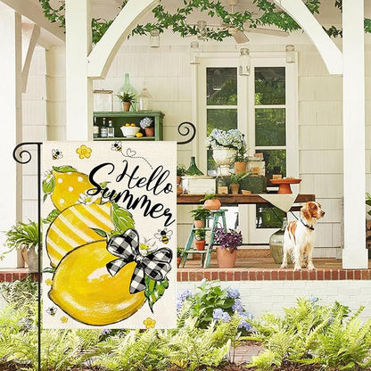 AVOIN colorlife Hello Summer Garden Flag 12x18 Inch Double Sided Outside, Lemon Bee Rustic Seasonal Yard Outdoor Flag