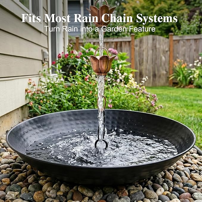 DUSVALLY Rain Chain Anchoring Basin 10.8 inch Water Feature Basin, Garden and Terrace Decoration Rain Chain Basin for Rainwater Collection Roof Drainage Ditch Downspouts, Black