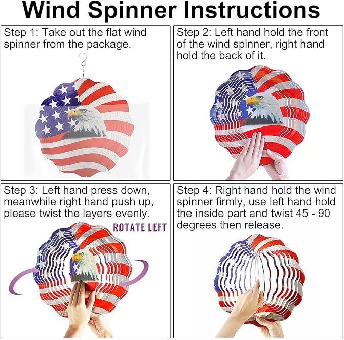 12 inch Wind Spinners Outdoor Hanging Decor, Steel Wind Spinner, Large American Eagle Ornament Spinner, Wind Chimes for Outside, Kinetic Sculpture Sun Catcher, Yard Art Garden Decor, Grandma Gifts