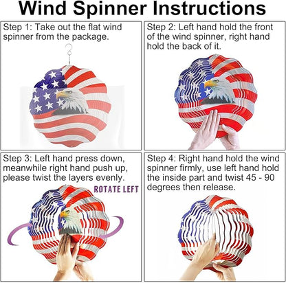 12 inch Wind Spinners Outdoor Hanging Decor, Steel Wind Spinner, Large American Eagle Ornament Spinner, Wind Chimes for Outside, Kinetic Sculpture Sun Catcher, Yard Art Garden Decor, Grandma Gifts