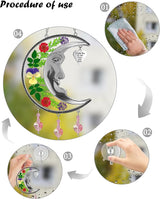 KY&BOSAM Moon Suncatcher Mom Gifts Stained Glass for Windows Hangings Wind Chime Decor with Pressed Real Flower and Metal I Love You to The Moon and Back Heart Charm for Home Christmas Trees Patio