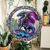 8x8 inch Charming Dragon Acrylic Stained Glass Window Hanging Sun Catcher Decor Stained Panel Hangings Wall Art Decor, for Friends and Family (Dragon)