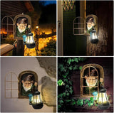 Garden Gnome Decor Outdoor Statue - Gnome With Solar Waterproof Lantern, Whimsical Elf Out The Door Tree Hugger Garden Statues, Home, Fence, Patio, Resin Ornament, Gardening Gift Tree Faces Gnomes