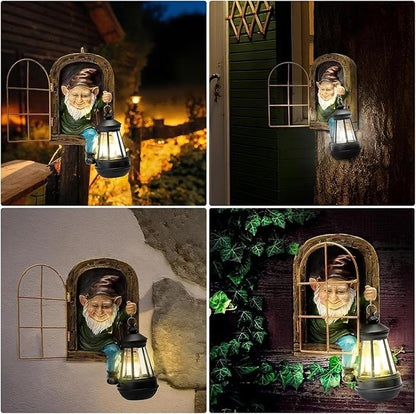 Garden Gnome Decor Outdoor Statue - Gnome With Solar Waterproof Lantern, Whimsical Elf Out The Door Tree Hugger Garden Statues, Home, Fence, Patio, Resin Ornament, Gardening Gift Tree Faces Gnomes