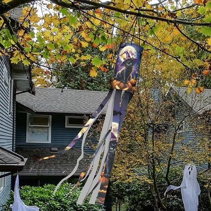Jeiento Halloween Night Black Cat Welcome Fall Windsock Flag 40" Wind Socks for Outside Hanging Garden Windsock for Trees Balcony Porch Patio Lawn Home Holiday Decor