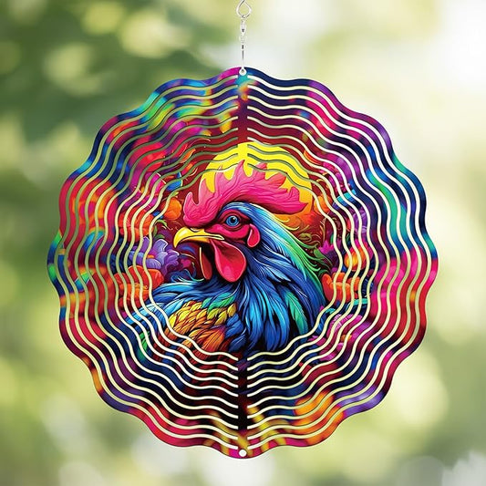 Metal Wind Spinners Outdoor - Chicken Yard Decor 3D Hanging Wind Spinner 12 Inch Kinetic Spinning Art Ornaments for Patio Lawn Garden Balcony Chicken Gifts for Women Men Mom Grandma Friends