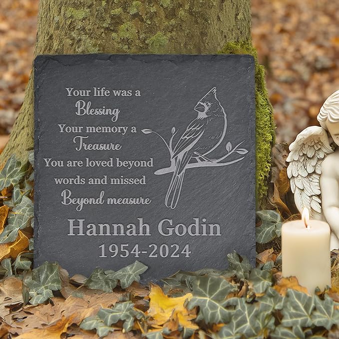 Memorial Garden Stone, Memorial Stone, Personalized Memorial Gifts, Sympathy Gifts for Loss of Loved One, Bereavement Gifts for Loss of Father Mother - Your Life was a Blesing - Square