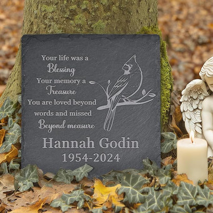 Memorial Garden Stone, Memorial Stone, Personalized Memorial Gifts, Sympathy Gifts for Loss of Loved One, Bereavement Gifts for Loss of Father Mother - Your Life was a Blesing - Square