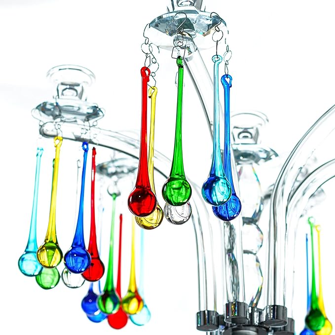 H&D 6pcs 5.9inch Mix Color Large Crystal Raindrop Chandelier Prisms Hanging Drops Pendants DIY Parts
