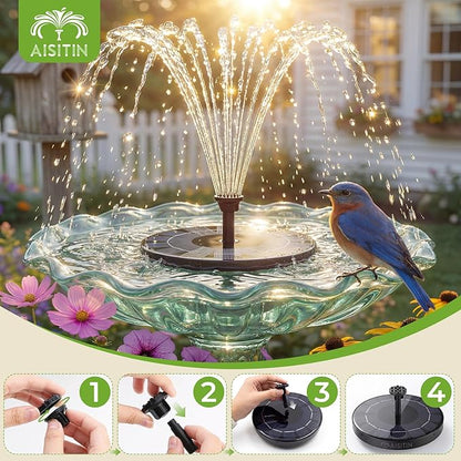 AISITIN 2.5W Solar Fountain for Bird Bath, 2 Pack Solar Water Fountain with 6 Nozzles & 4 Tube Supports, Solar Powered Fountain Pump for Garden, Pond, Pool, Fish Tank, Aquarium Outdoor