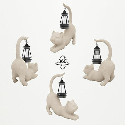 Solar Cat Garden Statue 10 Inch Porch Patio Decor for Outside Yard Decoration Outdoor Unique Housewarming Gardening Birthday Gifts for Cat Lovers Women Grandma