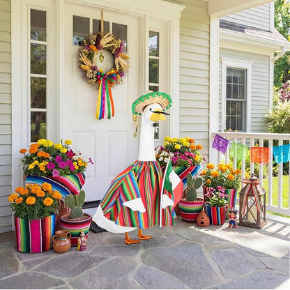 Abbylike 4 Pcs/set Mexican Porch Goose Outfits Cinco De Mayo Yard Goose Costume Clothes with Fiesta Sombrero Beard Flag Fit 23'' Cement for Mexican Fiesta Garden Patio Yard Statue Pathway Decoration