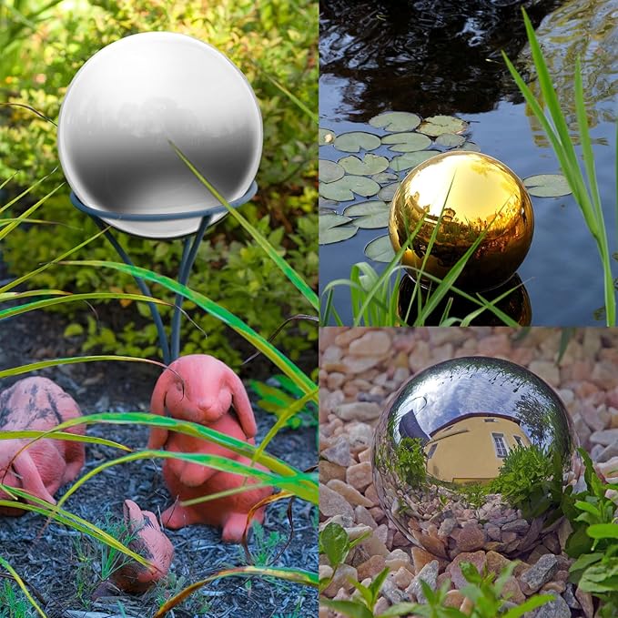 uxcell Gazing Ball 4 Inch 100mm Reflective Sphere Polished Hollow Ball, Stainless Steel Gazing Globe Mirror Ball for Home Garden Outdoor Decoration, Bright White