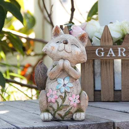 Smadeer Fox Statue for Garden Decor, Garden Statue with Solar Power Light for Outdoor Patio Porch Lawn Yard Backyard Oudside Indoor Shelf Decoration,Praying Fox Sculptures & Statues Woman