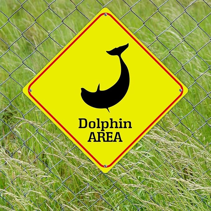 Dolphin Crossing Sign Caution DolphinXing Sign Street Sign Wildlife Novelty Road Fence Wall Decor Warning Metal Tin Sign For Indoor Outdoor 15x15in