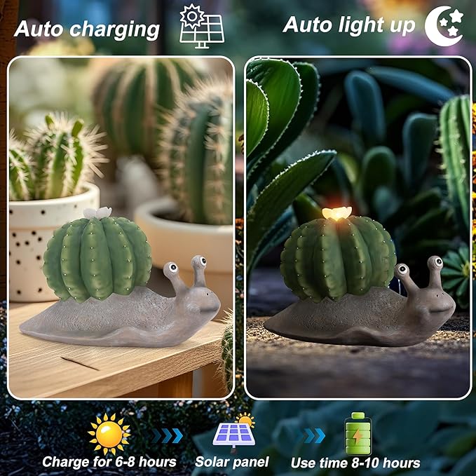 Etlemonde Solar Cactus Snail Statue Garden Decor Light - Outdoor Decorative LED Flower, Suitable for Patio, Lawnand Garden Decorations, Gifts for Mom