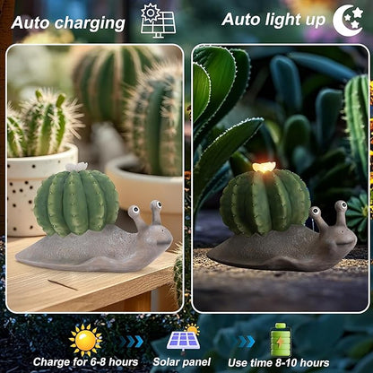 Etlemonde Solar Cactus Snail Statue Garden Decor Light - Outdoor Decorative LED Flower, Suitable for Patio, Lawnand Garden Decorations, Gifts for Mom