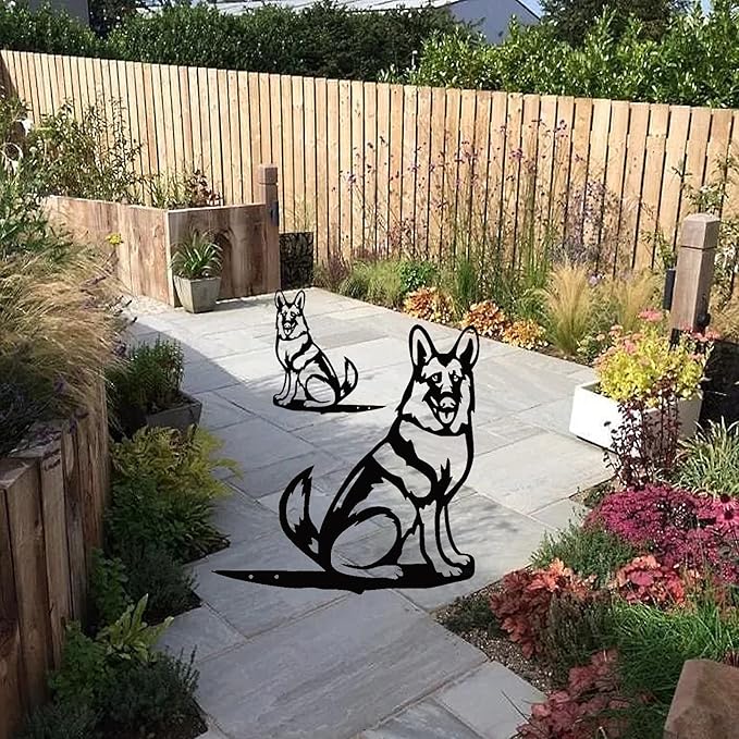 Metal Dog Garden Statue - Outdoor Yard Art Decoration - Black Silhouette - Garden Stakes for Yard Garden Lawn