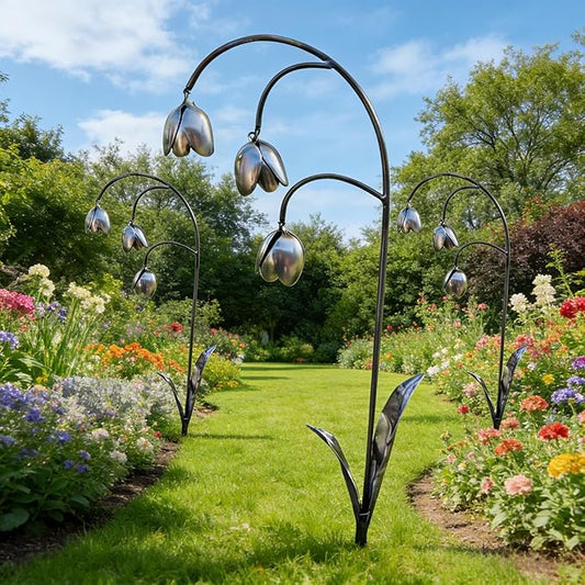 RAPTURA Metal Lily of the Valley, Gardens Metal Lily Flowers, Metal Flower Garden Stakes, Metal Flowers Outdoor Decor for Patio, Lawn, Yard Statue Decoration (3PCS)