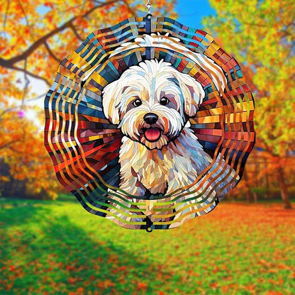 Maltese Dog Wind Spinner Pet Dog Memorial Gifts, Vibrant 3D Kinetic Aluminum Metal Yard Art, Loss of Dogs Sympathy Gifts, Hanging Outdoor Garden Decor, 8" Wind Sculptures for Patio, Porch (Maltese4)