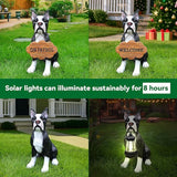 Outdoor Boston Terrier Dog Statue with Interchangeable Welcome Sign and Detachable Solar Lantern –LED Light Garden Dog Sculpture Décor, Cute Puppy Design for Yard, Porch, Gift