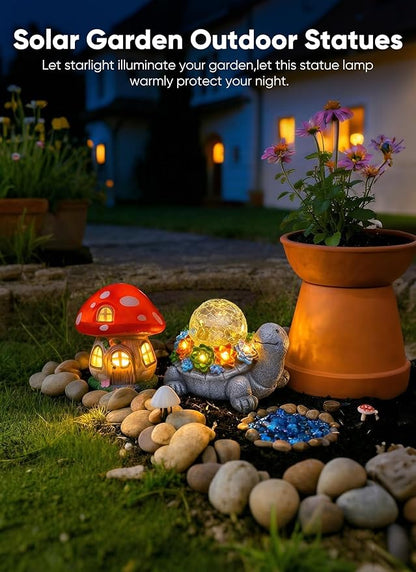 Brightown-Solar-Turtle-Garden-Decor-Statue with 5 Succulent LED Lights, Hand-Painted Resin, IP65 Waterproof Outdoor Decor for Patio, Balcony & Yard Decorations, Unique Mothers Day Gifts for Mom