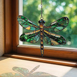 Emerald Faux Mosaic Dragonfly Acrylic Suncatcher Stained Glass Effect Window Car Hanging Christmas Ornament Indoor Outdoor Decor Garden Sun Catcher Panel for Dragonfly Lover for Women Mom Grandma