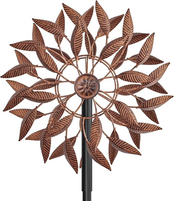 Wind Spinners Outdoor for Yard Garden, 360° Metal Windmills Art Decor with Stake, Kinetic Wind Sculpture for Lawn Patio Outside Ornaments, 63.5 x 12.5 Inches (Rust Color)