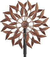 Wind Spinners Outdoor for Yard Garden, 360° Metal Windmills Art Decor with Stake, Kinetic Wind Sculpture for Lawn Patio Outside Ornaments, 63.5 x 12.5 Inches (Rust Color)
