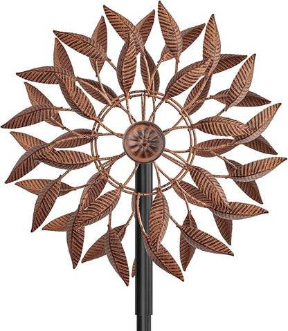Wind Spinners Outdoor for Yard Garden, 360° Metal Windmills Art Decor with Stake, Kinetic Wind Sculpture for Lawn Patio Outside Ornaments, 63.5 x 12.5 Inches (Rust Color)
