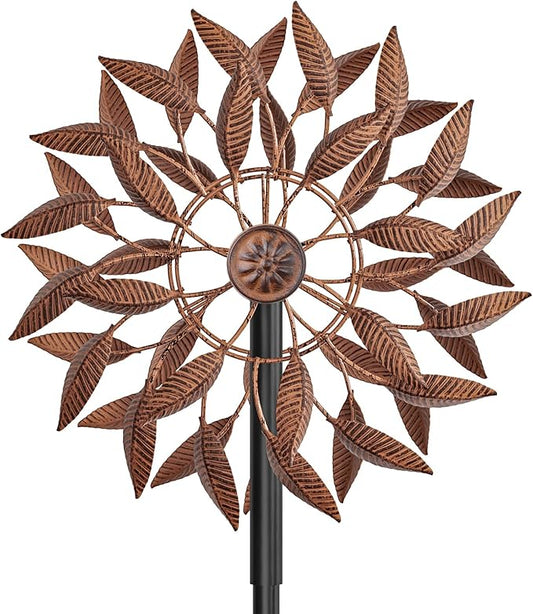 Wind Spinners Outdoor for Yard Garden, 360° Metal Windmills Art Decor with Stake, Kinetic Wind Sculpture for Lawn Patio Outside Ornaments, 63.5 x 12.5 Inches (Rust Color)