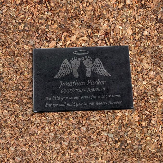 PlaqueMaker Black Granite Memorial Headstone Or Garden Memorial for Lost Infant or Child - Include You Personalized Text. Can be Used as a Sympathy Gift, Garden Stone or Grave Maker (16 X 10 X 2)