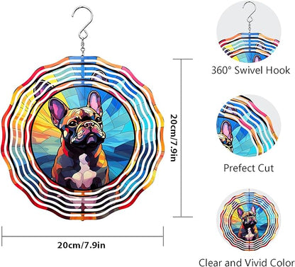 French Bulldog Wind Spinner Pet Dog Memorial Gifts, Vibrant 3D Kinetic Metal Hanging Outdoor Garden Decor, Frenchie Gifts for Dog Lovers, 8" Wind Sculptures for Patio, Porch, Yard Art (Frenchie 7)