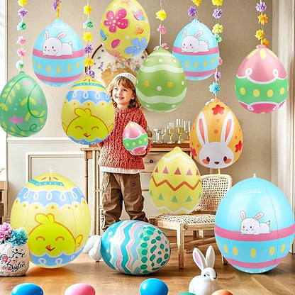 4 Packs 24 Inch Inflatable Easter Eggs Outdoor PVC Inflatable Hanging Eggs Blow Up Easter Egg for Egg Hunts Yard Garden Outdoor Decoration