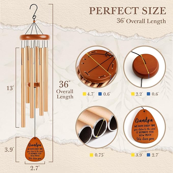 Gifts for Grandpa, Grandpa Wind Chimes, Best Gift for Grandpa, Birthday Gift for Grandfather from Granddaughter, Grandson, Grandpa Gifts Ideas for Father's Day Christmas -Large 36''