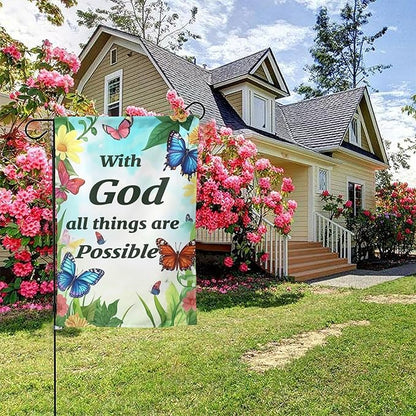 With God All Things Are Possible Garden Flags 12×18 Inch Double Sided Decorative Yard Banner Seasonal Flag for Outdoor Outside Decor