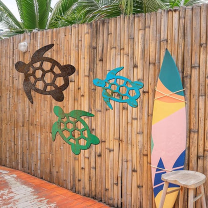 Threehoney 3 Sizes Metal Sea Turtle Wall Art Decor Beach Ocean Nautical Coastal Theme Decor Vintage Farmhouse Turtle Hanging Decoration for Indoor Outdoor Garden Backyard Pool Patio Kitchen Bathroom