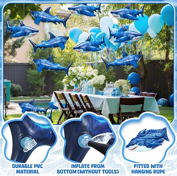 Realspring 12 Pcs 15 Inch Inflatable Shark Party Decorations Summer Shark Inflatables Outdoor Decor Large PVC Ocean Animals Blow up Hanging Ornaments for Beach Under The Sea Party Supplies Gift