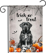 Halloween Black Lab Garden Flag Trick or Treat Yard Flag Ghost Labrador Dog Garden Flags for Outside 12x18 Double Sided Mini Skeleton Halloween Decor Outdoor Lawn Welcome Flag