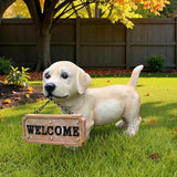 Outdoor Labrador Dog Statue with Interchangeable Welcome Sign and Detachable Solar Lantern –LED Light Garden Dog Sculpture Décor, Cute Puppy Design for Yard, Porch, Gift