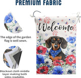 4th of July Dachshund Garden Flag Red White Blue Floral Weiner Dog Yard Flags Small Memorial Independence Day Banner 12x18 Double Sided for Outside Outdoor Patriotic Decor