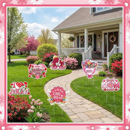 Rngmsi Mothers Day Plant Stakes Flower Pots Signs, 6PCS Happy Mother's Day Metal Garden Stakes Decorative Outdoor, Best Mom Ever Yard Decor for Home Lawn Party Supplies