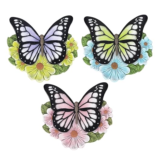 LIANTRAL 3 Pack Butterfly Garden Stepping Stones, Outdoor Decorative Stone for Garden Yard, Patio, Garden, Walkway, Outdoor and Indoor Home Decor