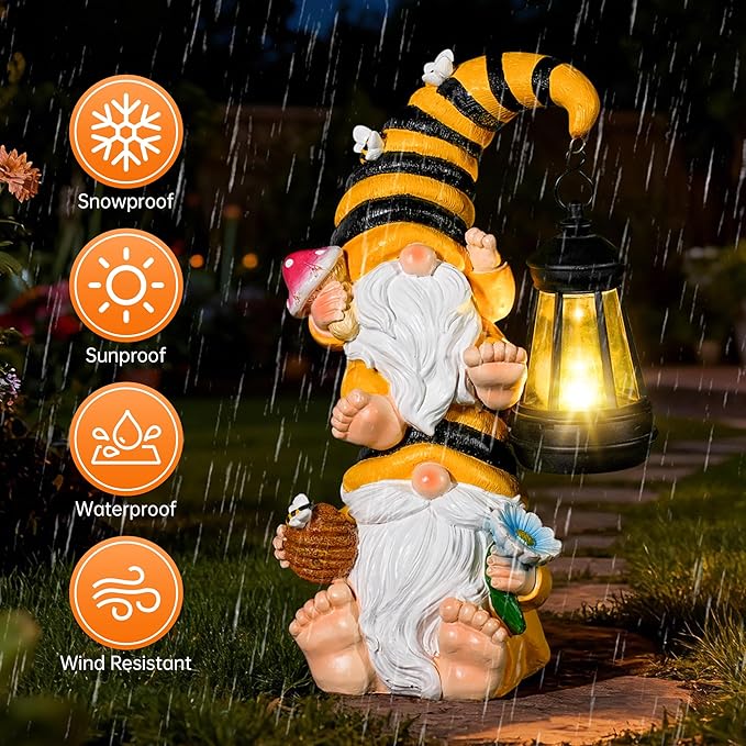 Garden Gnomes Outdoor Decor with Solar Led Lantern Gnomes Decorations for Yard,Patio,Lawn,Gnome Gifts for Women,Mom