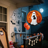 Stained Glass Window Hanging - Halloween Cute White Ghost Black Cat Suncatcher for Doors Garden Home Spooky Orange Sun Catchers Gothic Decor Horror Gift for Women Men Friend Boy Girl 11.8 in