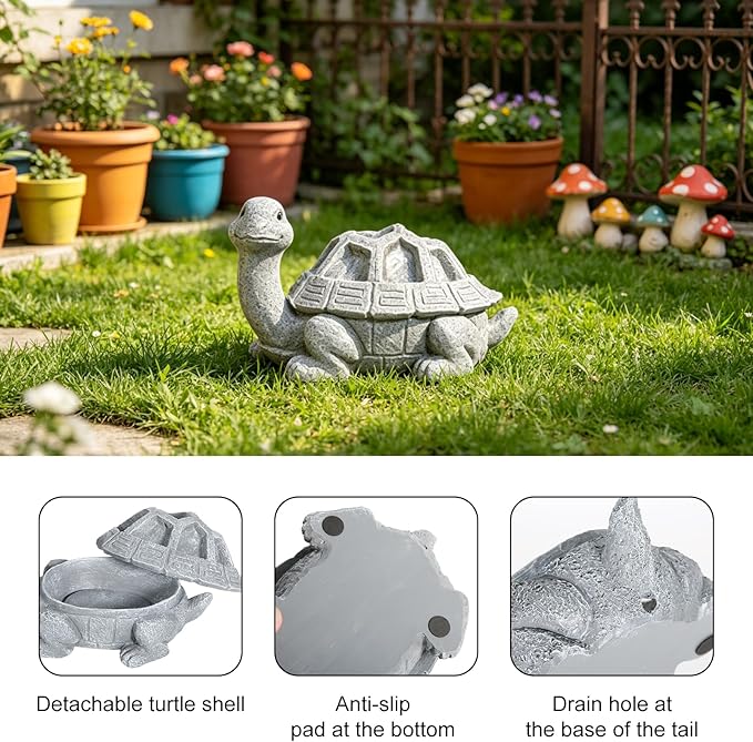 Turtle Planter Key Holder Box Waterproof Outdoor Hide-A-Key Succulent Pot with Drainage Succulent or Moss Planter on Turtle Shell Unique Garden Decor Sculpture Gift for Plant Lovers