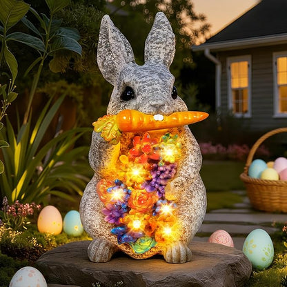 Guhope Solar Garden Statues, Outdoor Solar Bunny Easter Decor with Succulent and 6 LED Lights, Outside Yard Figurine Decor for Garden, Lawn, Patio, Balcony, Porch, Unique Gifts for Mom Grandma