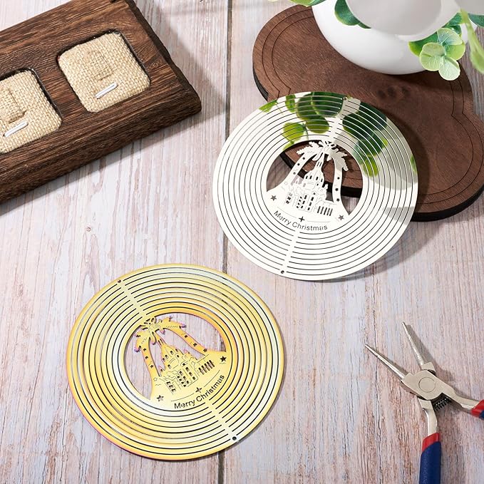 Stainless Steel Reflective Wind Spinners for Christmas Tree Decor 3D Christmas Bell Wind Chimes Gradient Etched Metal Embellishments for Outdoor Indoor Garden Hanging Decor 2Pcs